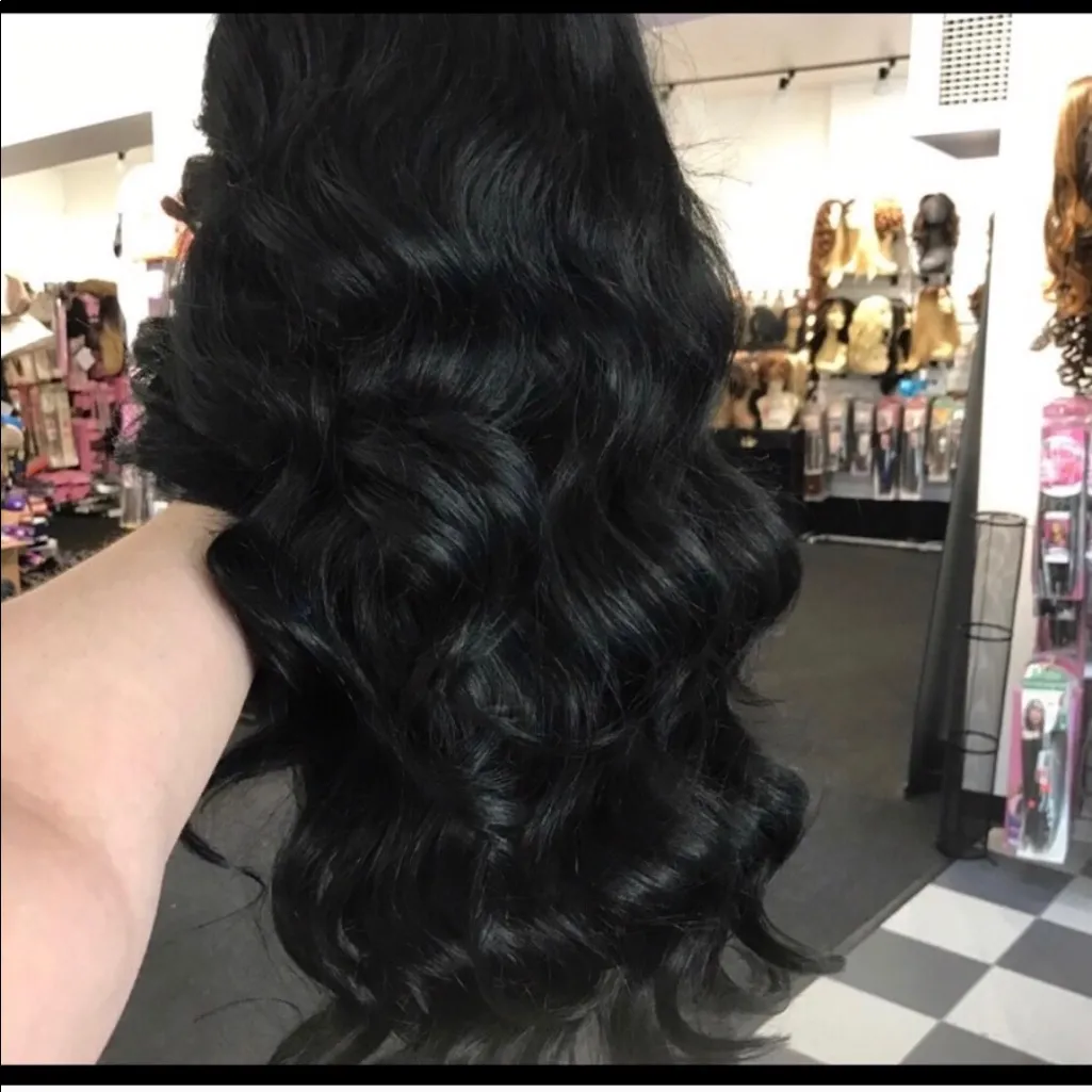 Black Long Lacefront Wig Beach Waves - Image 9