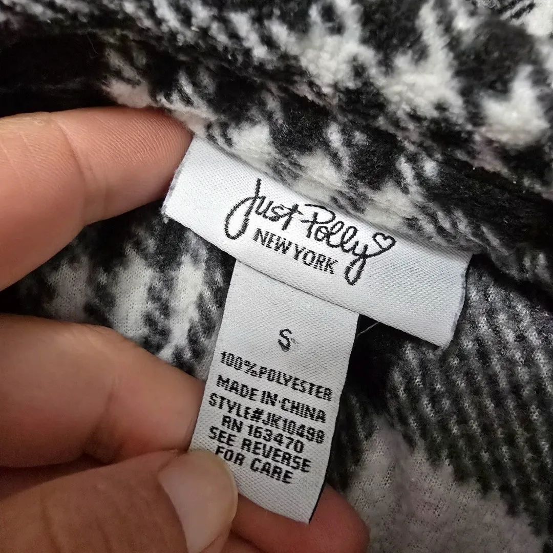 Just Polly NY Black White Plaid Flannel Shirt Jacket Shacket S Rustic Bohemian - Image 5