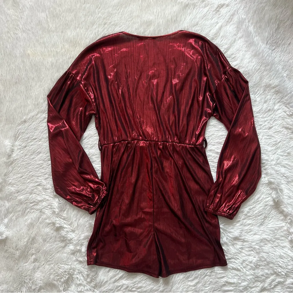 YOINS Metallic Long Sleeve Romper Dress Red Size M - Image 12