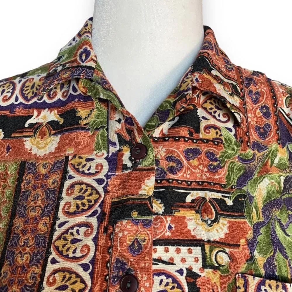 Vintage Rafferty Shirt Long Sleeve Button Up Eclectic Multicolor Abstract Print Orange Size M - Image 2
