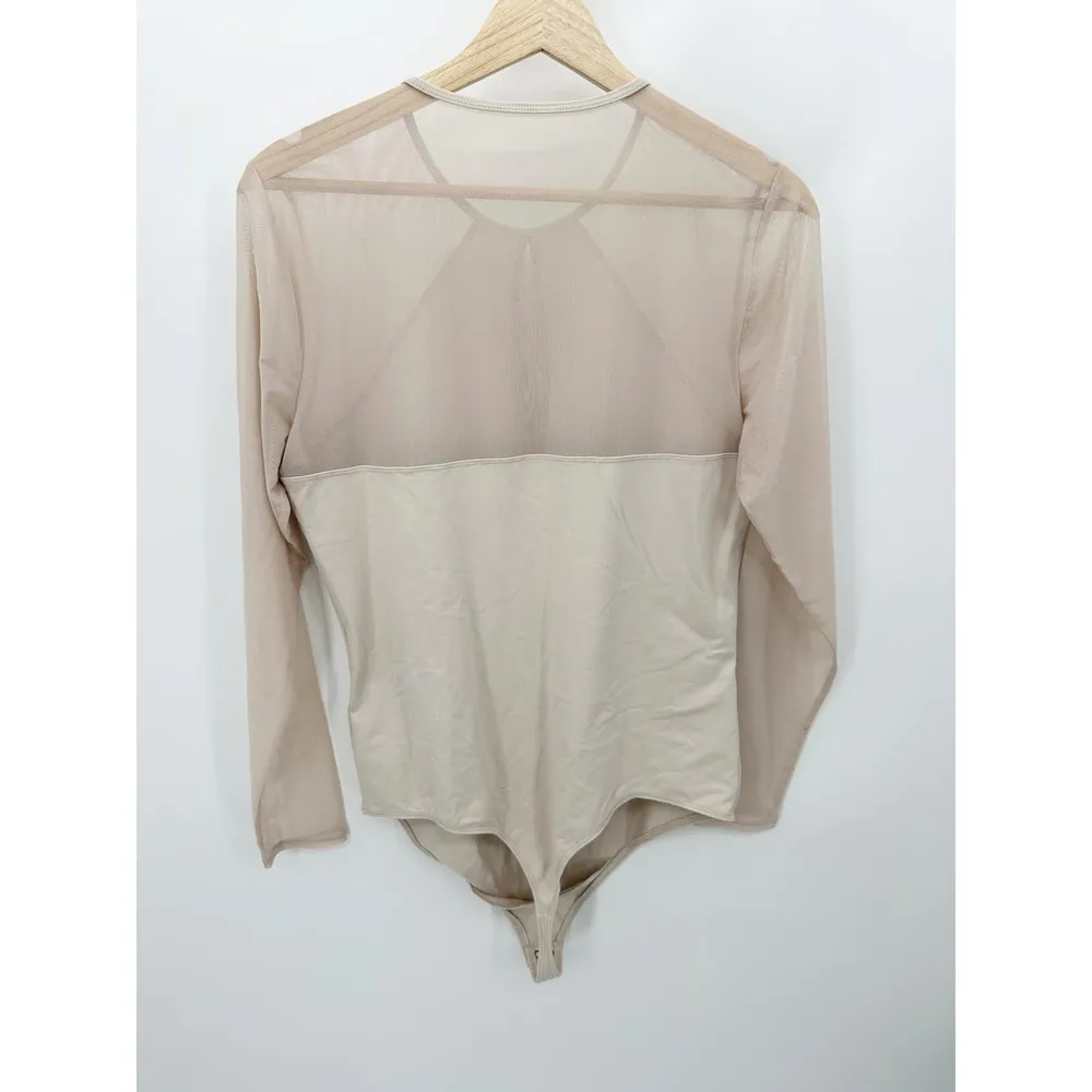 Abercrombie & Fitch Bodysuit Women XL NWOT Cream Nude Long Sleeve Sheer Mesh - Image 2