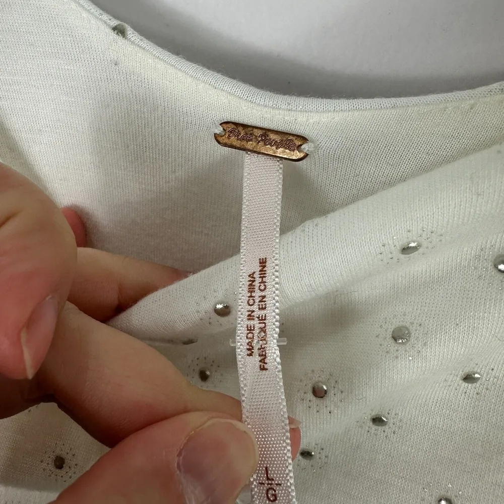 Free People Mini Dress Womens L‎ Ivory Rhinestone Y2K Coquette Glam Party Boho - Image 3