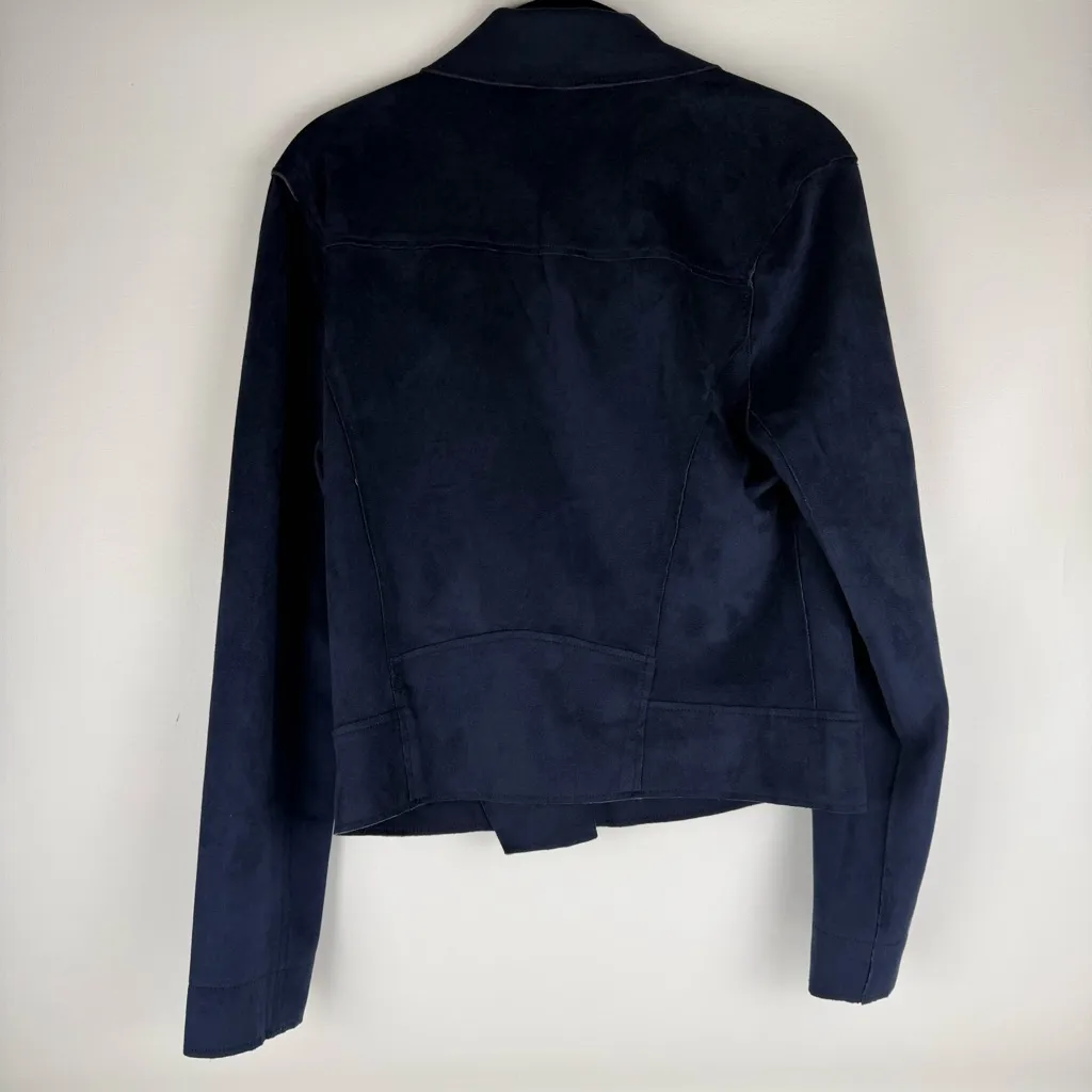 LEVEL 99 Navy Faux Suede Moto Jacket Size Small Blue - Image 4