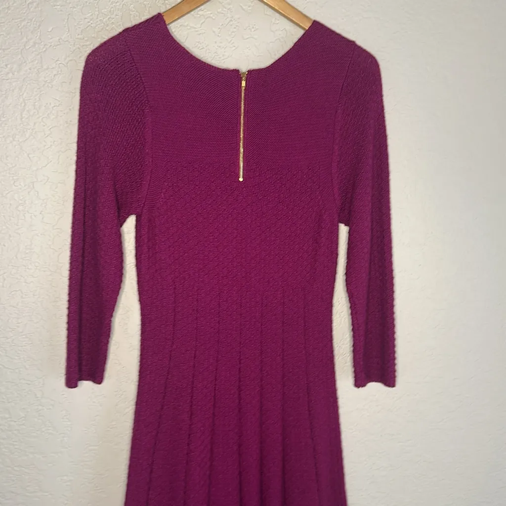 NEW The Limited Knit Midi Dress Boucle A Line Eggplant Fuchsia Fall Exposed Zip - Image 4