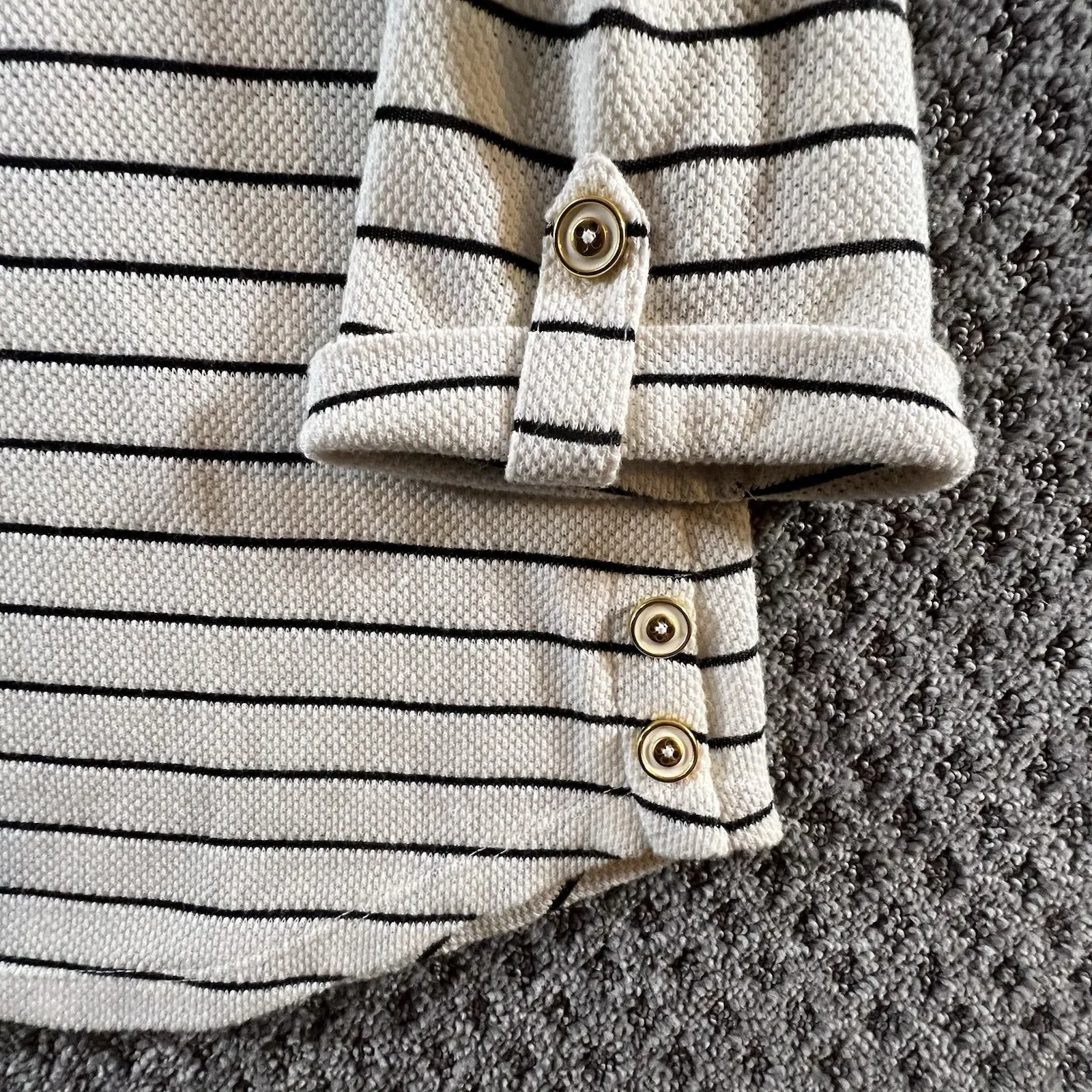 Carolyn Taylor XL Striped Knit Top Cream Black Nautical Breton 3/4 Sleeve Casual - Image 6