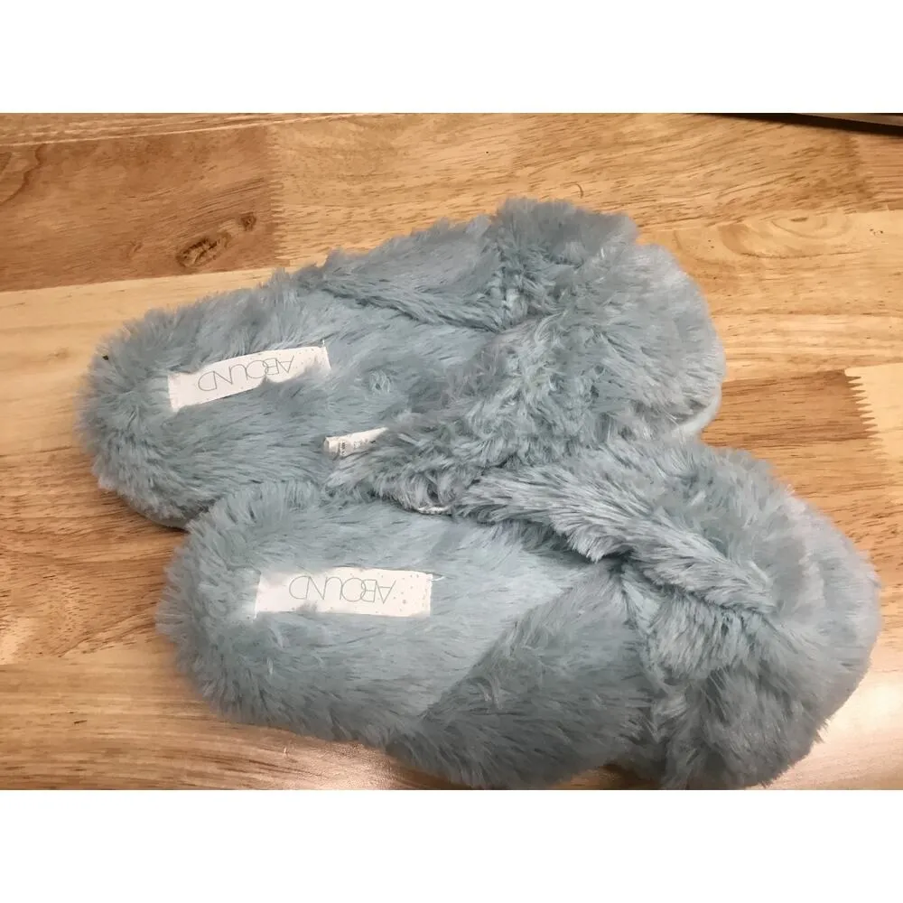 Abound Slippers Women's US Small (5-6) Silver Faux Fur Slip-On Slide Cozy Fuzzy - Image 3