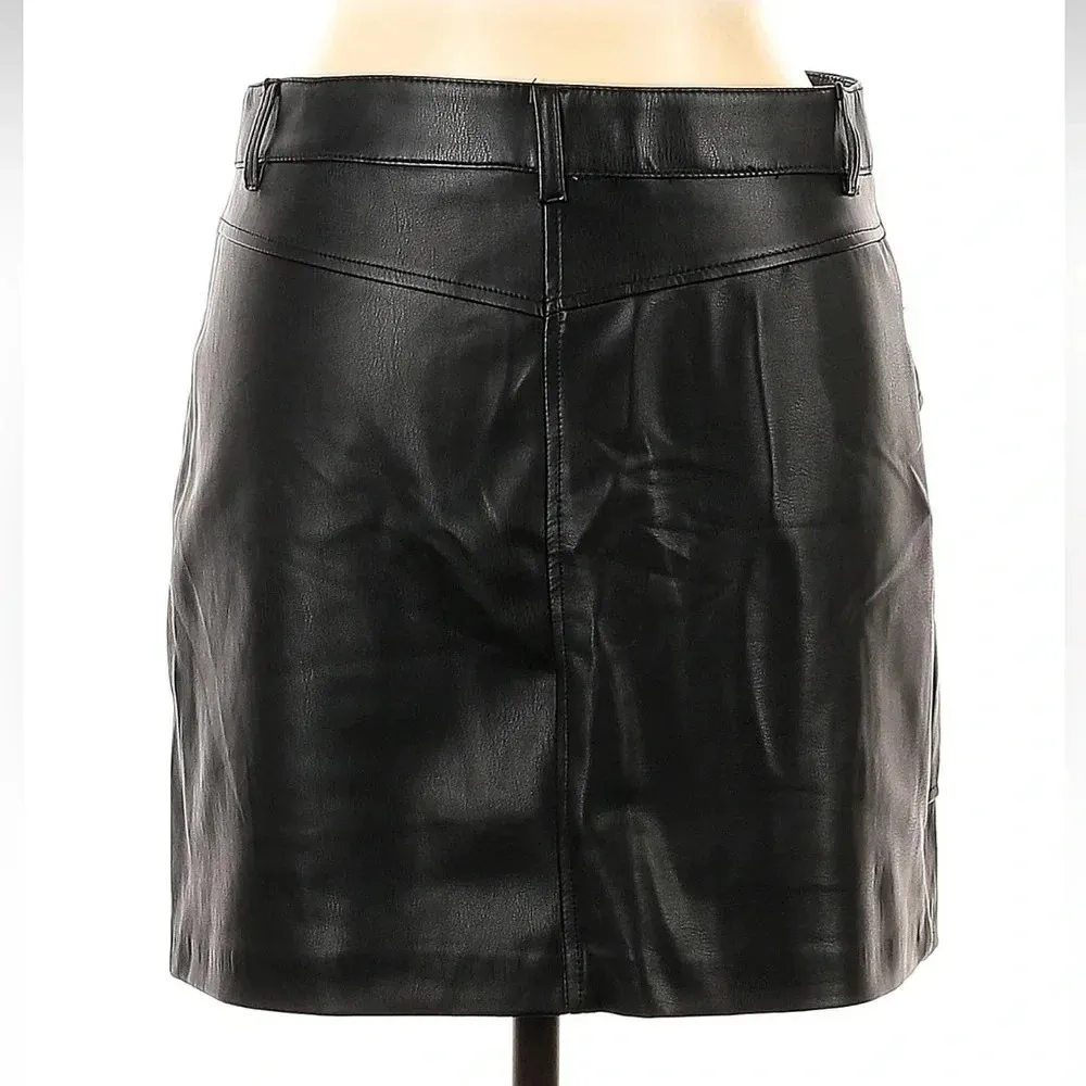 Zara Black Punk Goth Vegan Faux Leather Cargo Mini Skirt Women’s Size Large L - Image 2
