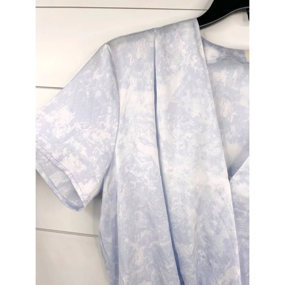 Open Edit Nordstrom Blue Print V-Neck Short Sleeve Bodysuit Sz Small - Image 7