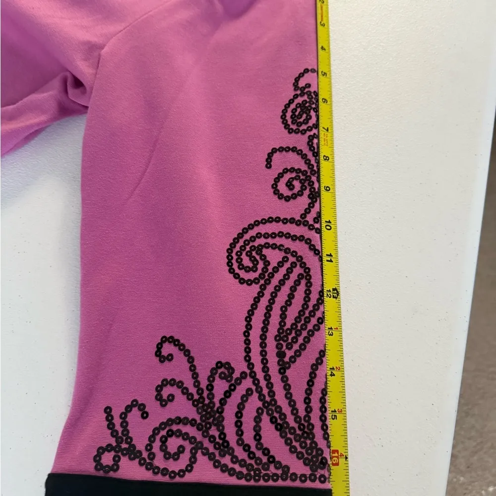 Bob Mackie Large Knit Jacket Pink Black Sequin 3/4 Sleeves Wearable Art Classic - Image 8
