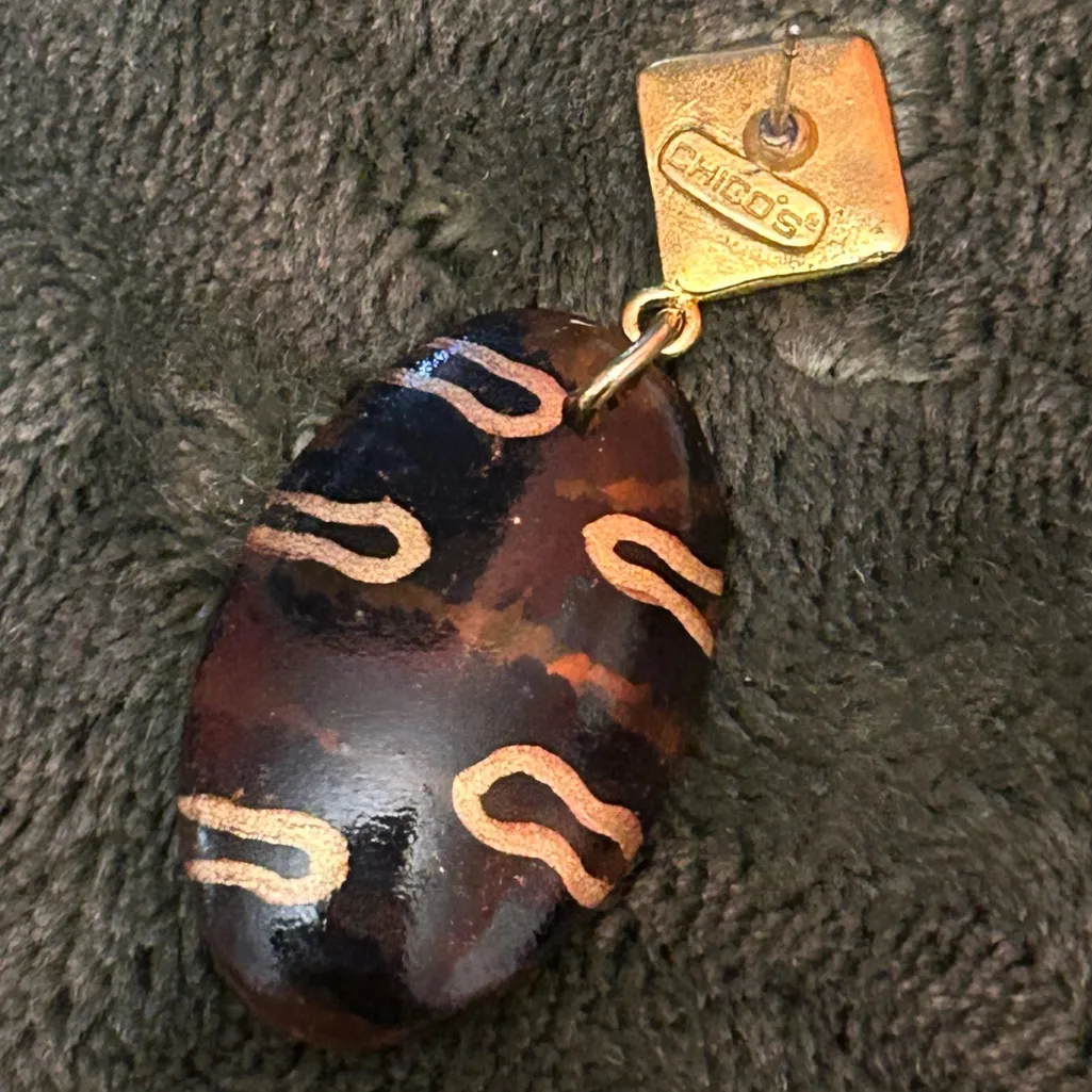 Vintage Chico's Dark Tortoiseshell-Style Dangle Earrings, Gold Tone, Post Back - Image 5