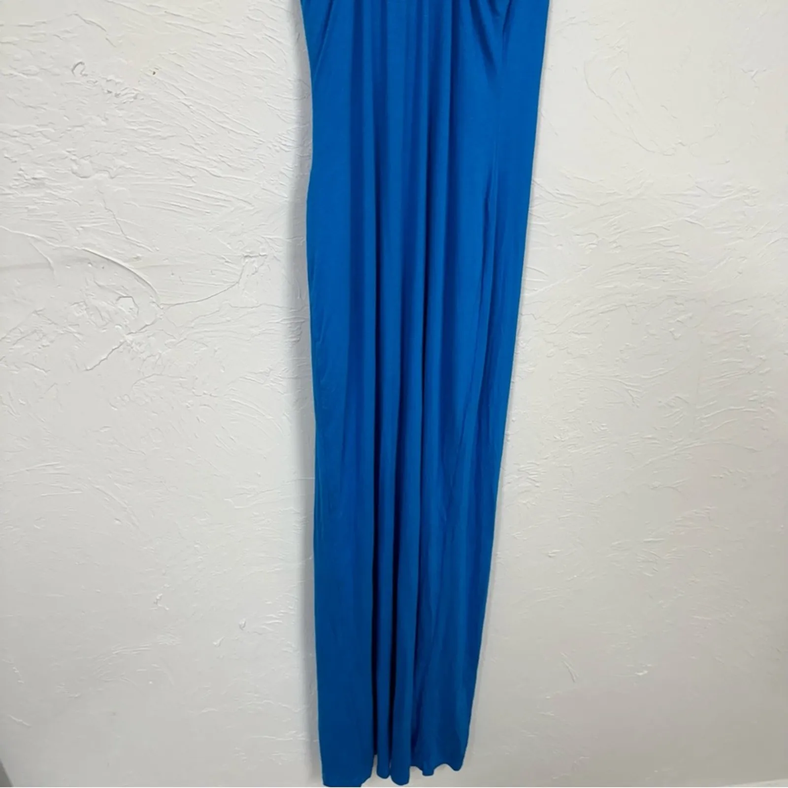 Lulus Blue High Slit Ruched Maxi Dress Women’s M Spaghetti Strap Baddie Bodycon - Image 7