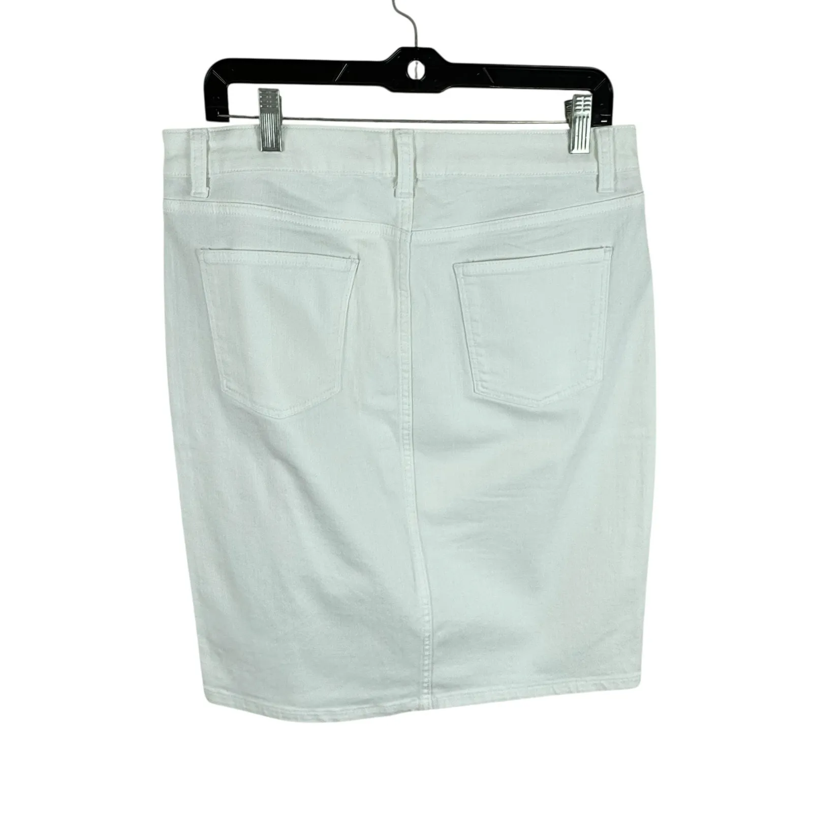 Talbots Classic Cotton White Mid Rise Knee Length Jean Skirt Stretch Pockets 10 - Image 4