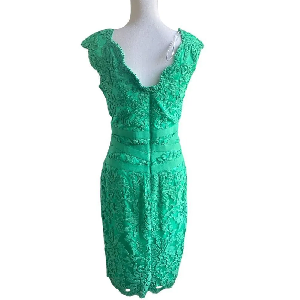 Tadashi Shoji Green V Neck Lace Cocktail Knee length Dress 8 short sleeve Date - Image 4