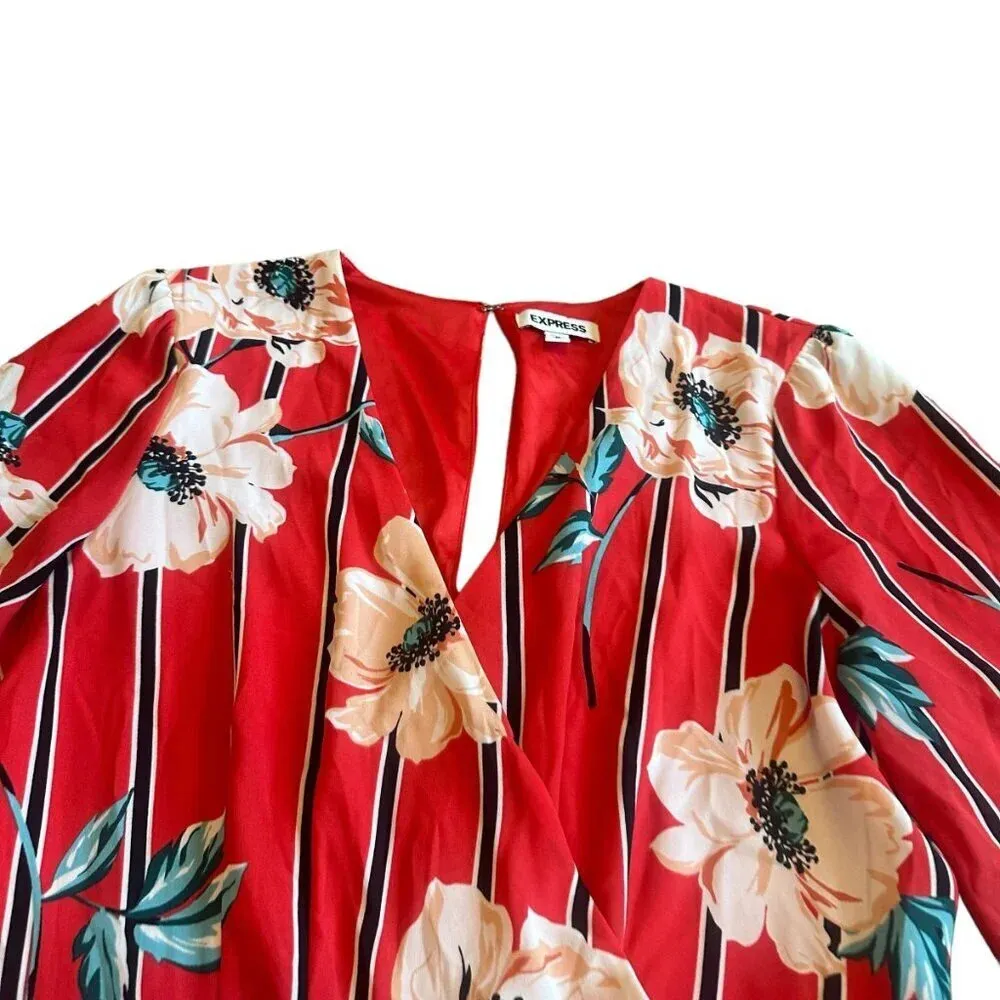 Express Bold Floral Print Long Sleeve Dress Swing A-Line Size Medium Women's - Image 2
