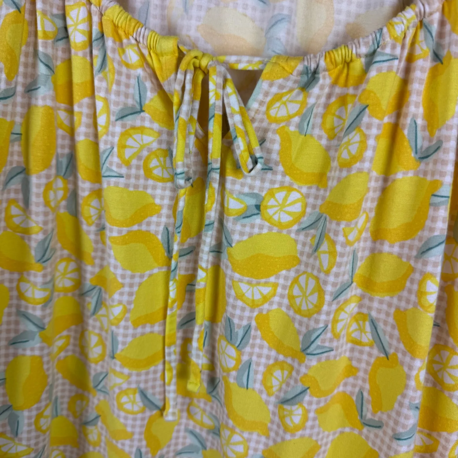Lands End Womens Lemon Tunic Top Medium‎ Yellow Gingham Fruit Cottagecore Summer - Image 2
