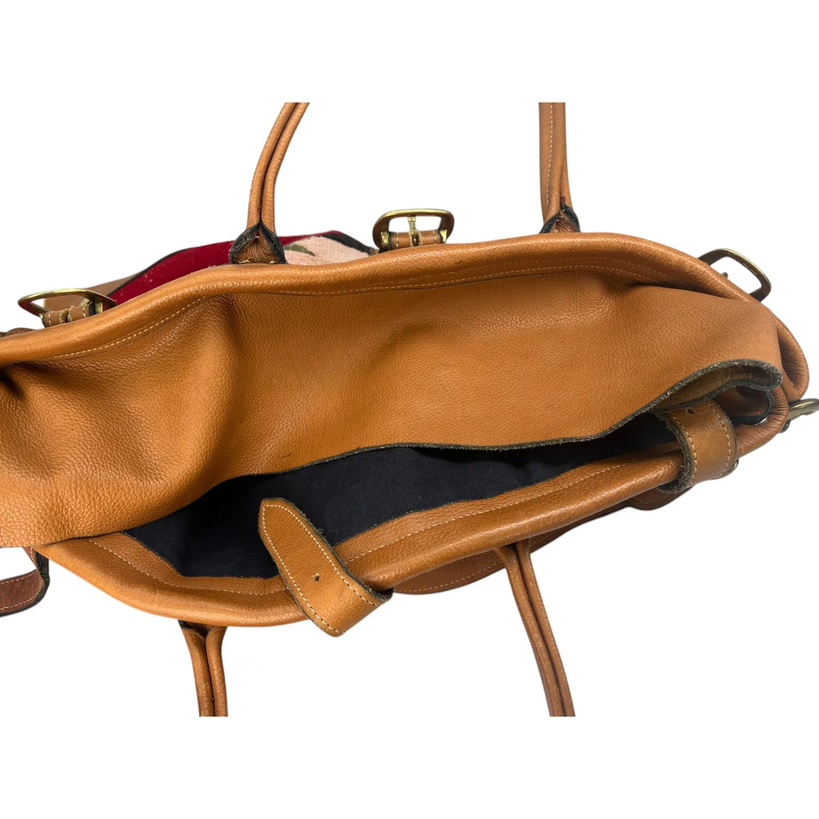 Large Artisan Wool Kilim Rug Leather Native Western Tote Overnight Market Bag - Image 5