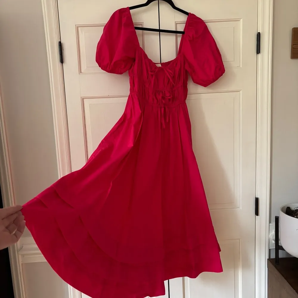 ULLA JOHNSON Palma Midi Dress Hot Pink Orchid Puff Shoulder Size 0 Cotton Poplin - Image 7