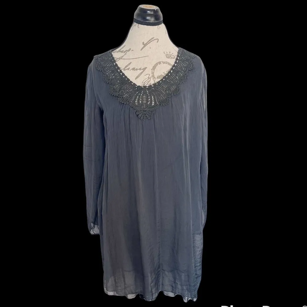 Carla Conti Bohemian Boho Peasant Dress Size Large Sheer Tribal Crochet Italy - Image 7