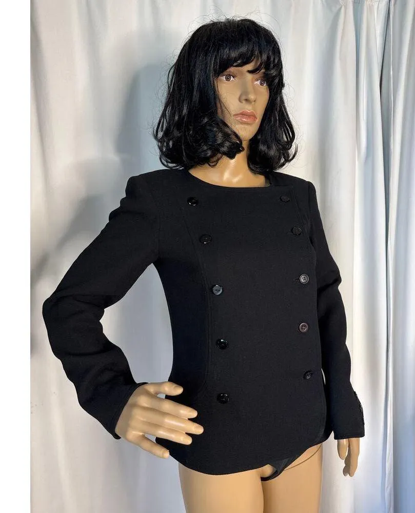 Vtg Albert Nipon pure wool black double breasted military style blazer Small - Image 5