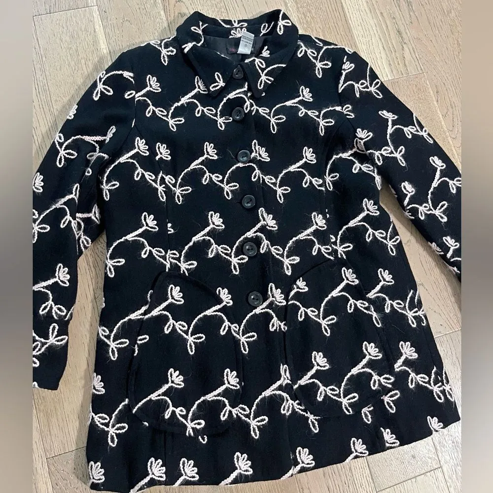 Vintage Y2K Focus by Shani Black Embroidered Jacket XL Floral Wool Blend Coat - Image 10