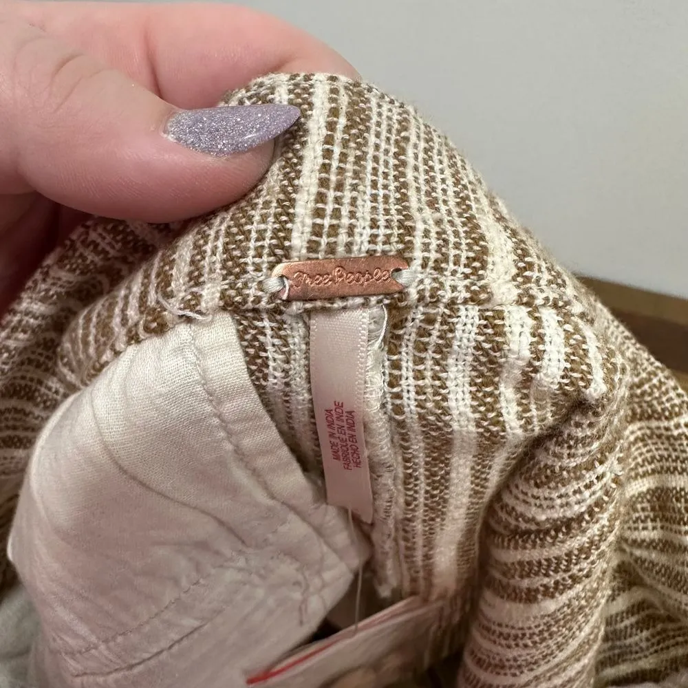 Free People Pants 2 Tan White Striped Cotton Loose Relaxed Gauzy‎ Pull On NWT - Image 6