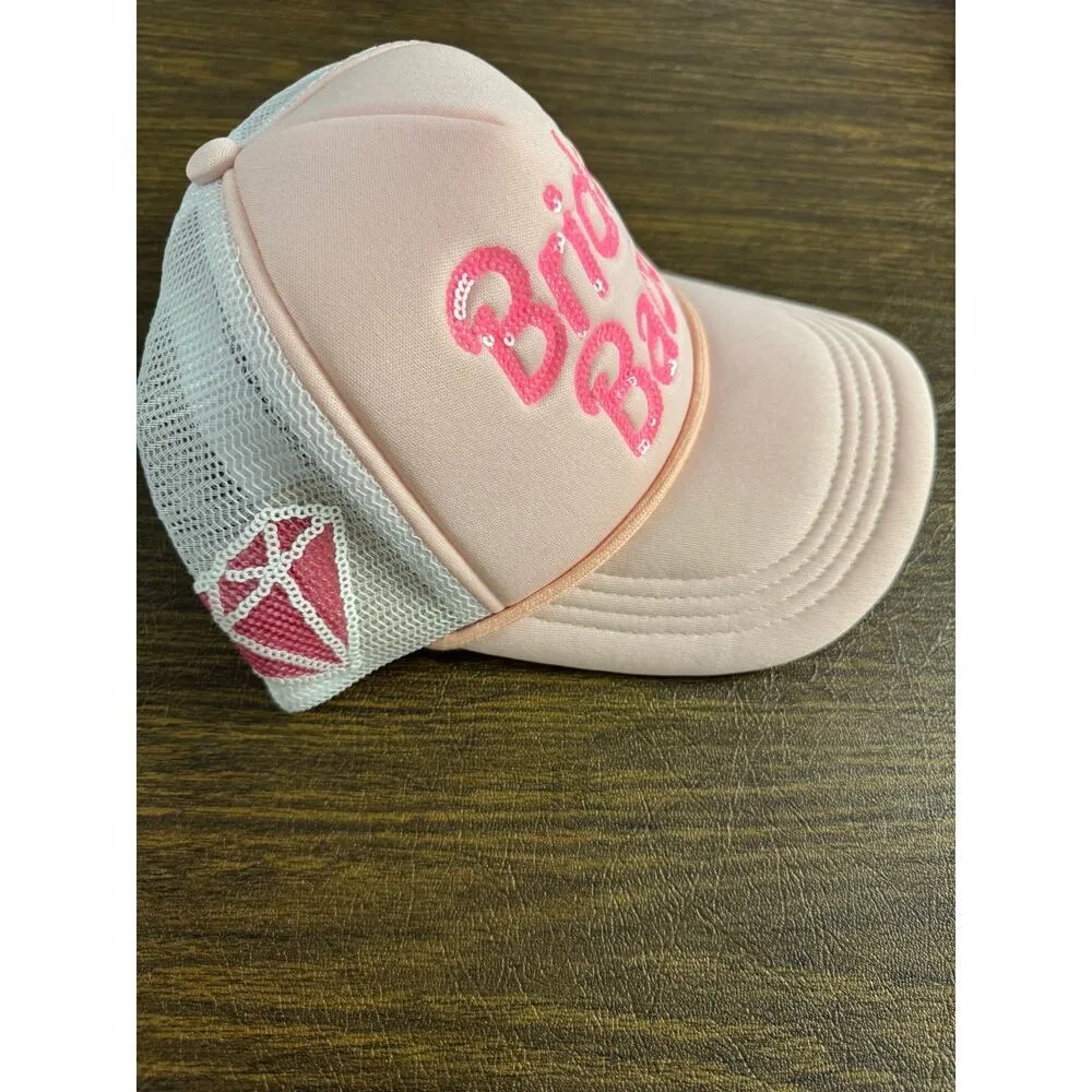 Simply Southern Bride's Babe Bachelorette Trucker Hat Pink/White Sequined New - Image 6