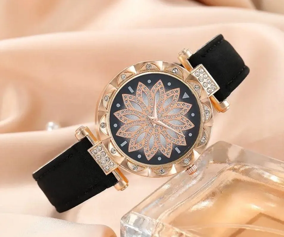2 pc set Women Business Fashion Casual Round Pointer Quartz Watches + Bracelet Black - Image 2