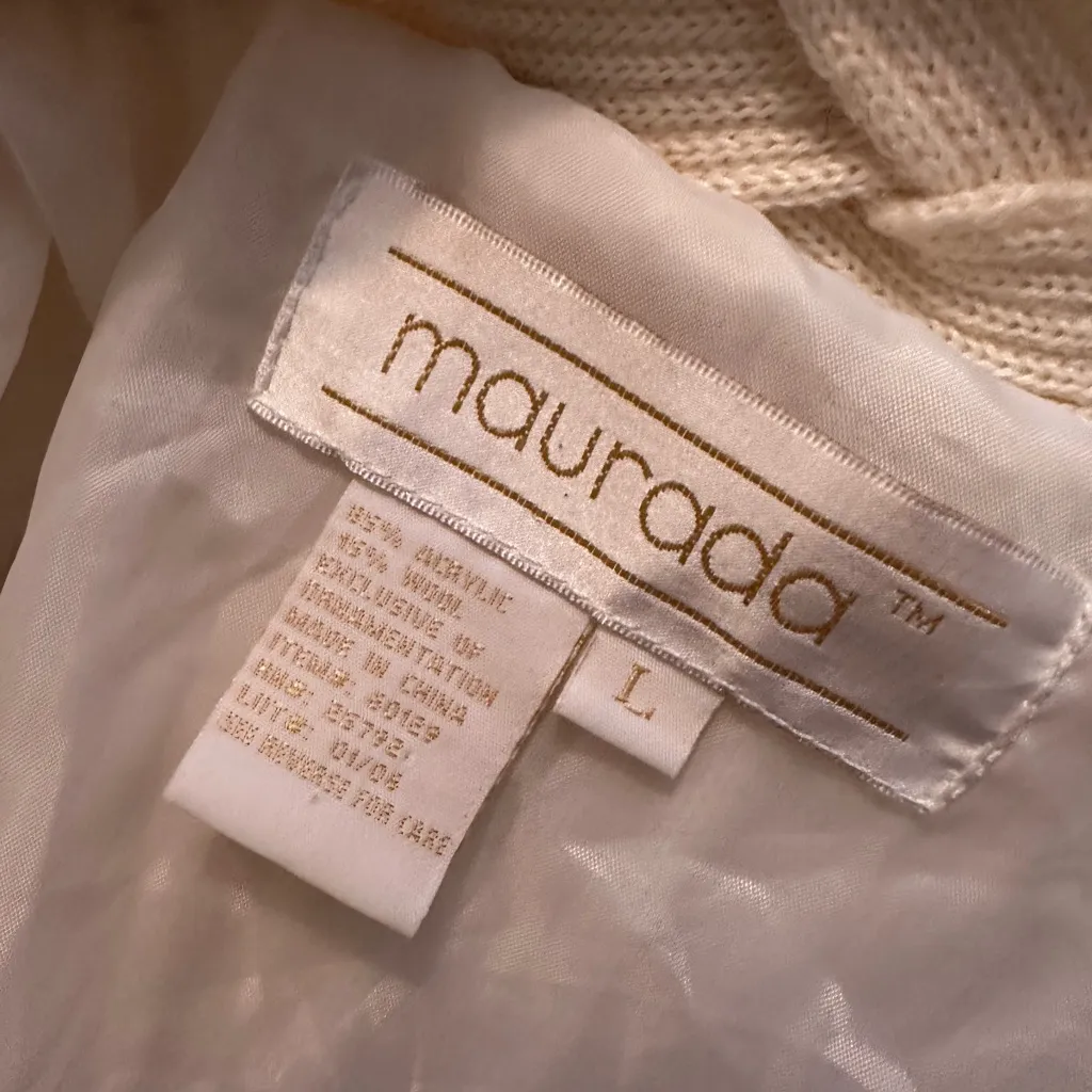 Maurada bishop sleeve pleated knit cardigan braided trim pearl lace Size L - Image 6