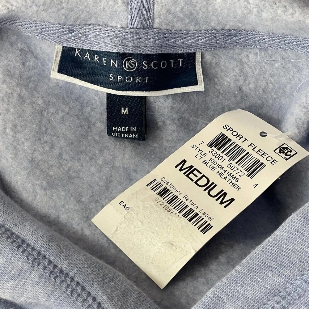 Karen Scott Sport Medium Fleece Hooded Sweatshirt Hoodie Long Sleeve Light Blue - Image 6