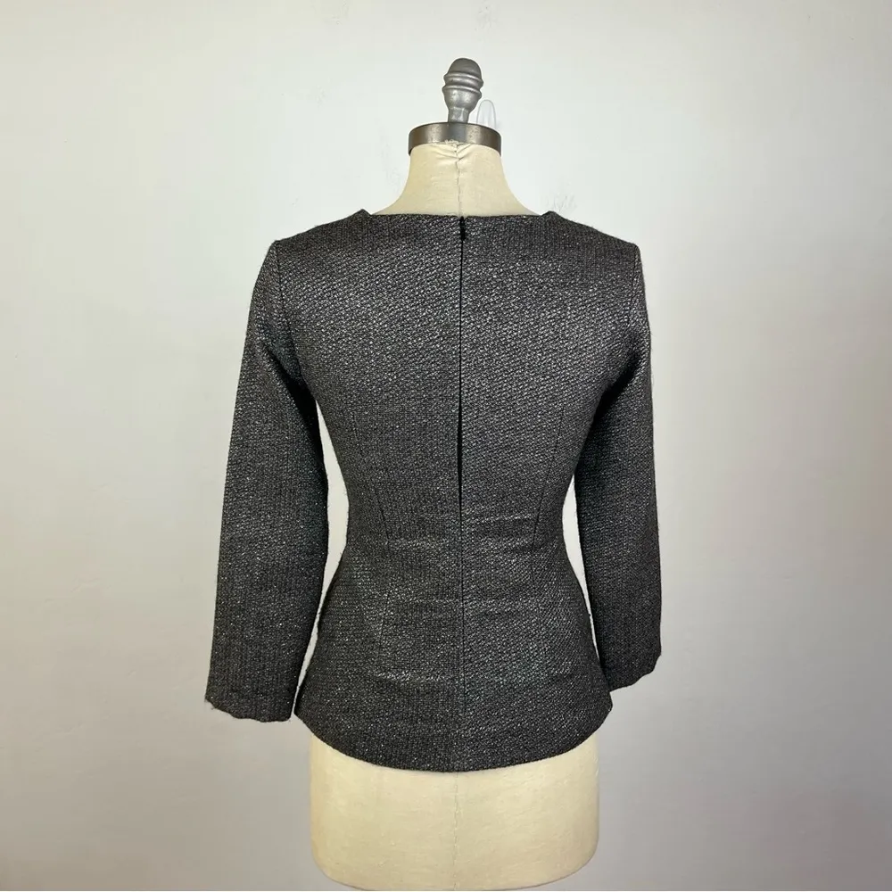 LIBBY Metallic Silver Long Sleeve Blouse Gray Size 6 - Image 7