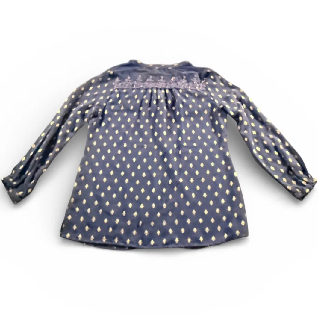 Soft Surroundings Navy Blue Gold Medallion Print Sheer Beaded Neckline Tunic M - Image 2