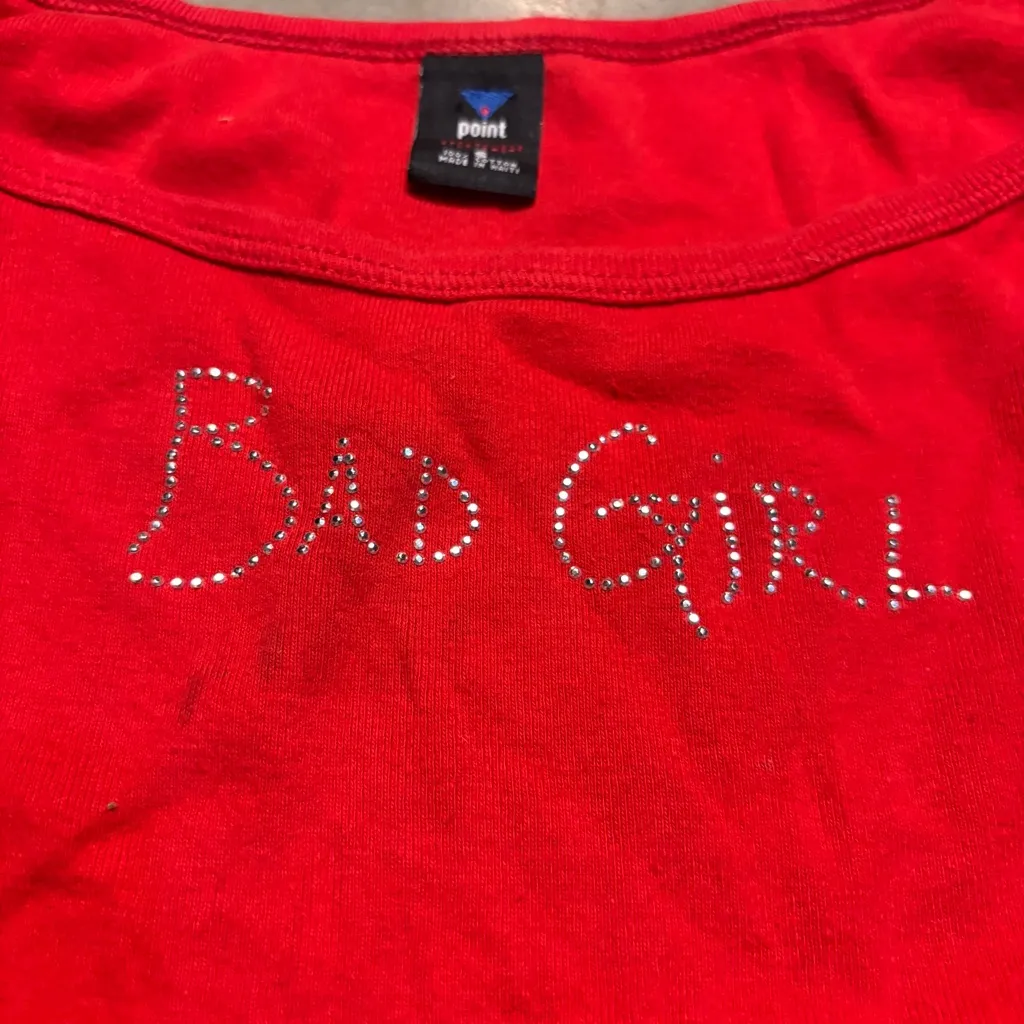 Y2K Cami Bejeweled “Bad Girl” Point Sportswear Mcbling Tanktop Size: Small Red - Image 2