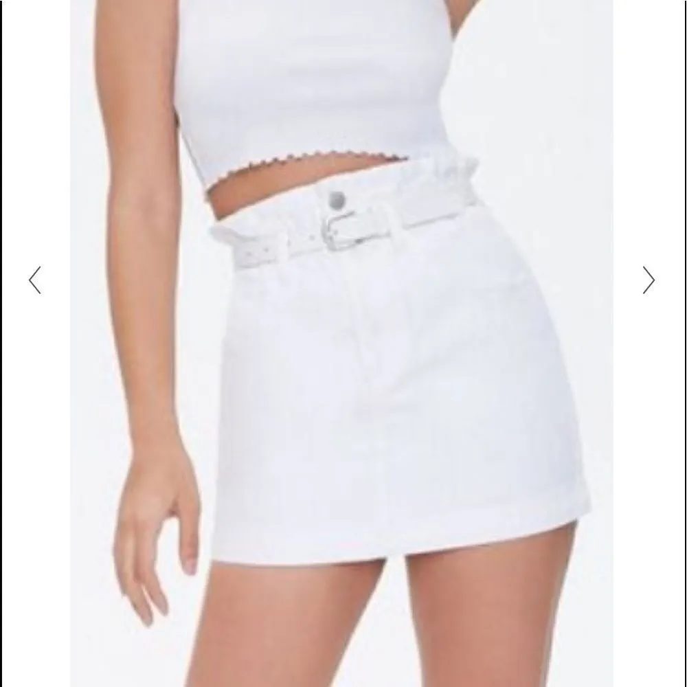 Forever 21 White High Waist Paper Bag Denim Mini Skirt Size Small - Image 10