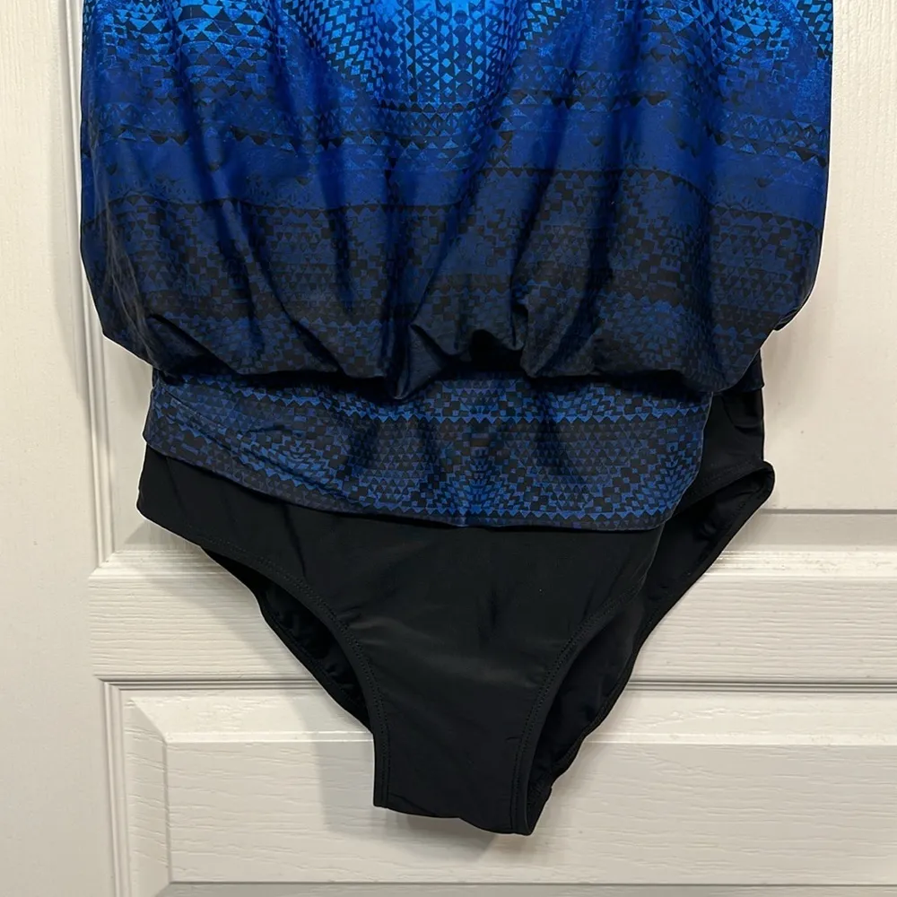 Plus Size Swimsuits For All Loop Blouson Blue Swimsuit Size 16 EUC #1639 - Image 3
