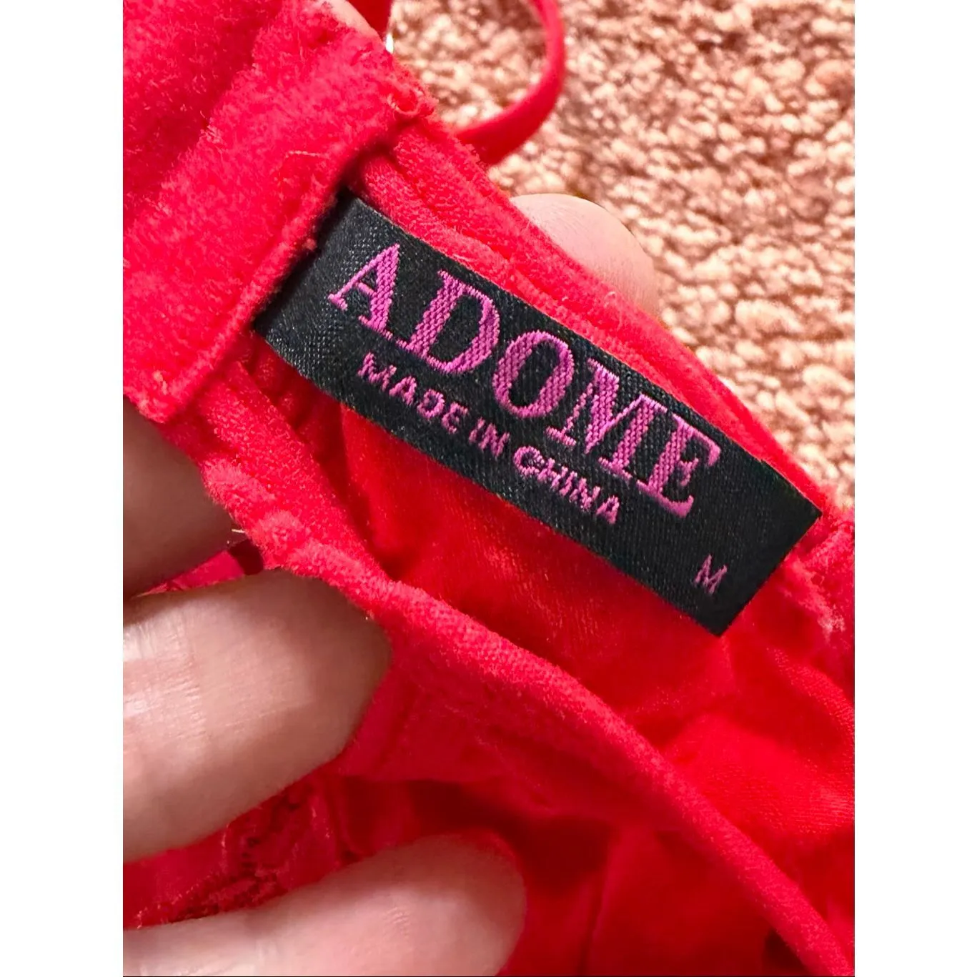 Adome Red Lace Trim Slip Dress M Spaghetti Straps Adjustable Back Size M - Image 2