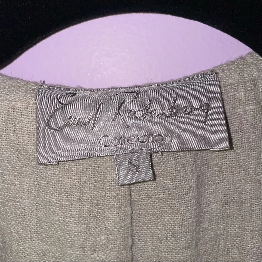 Emil Rutenberg Size S Tan Linen Blazer Jacket Ruffle Collar Artsy Lagenlook - Image 4