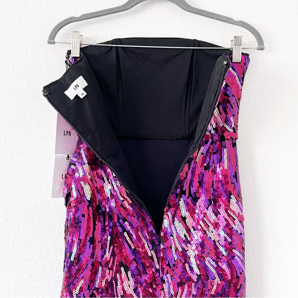 Pink Strapless Adriana Sequin Cocktail Midi Dress - Image 6