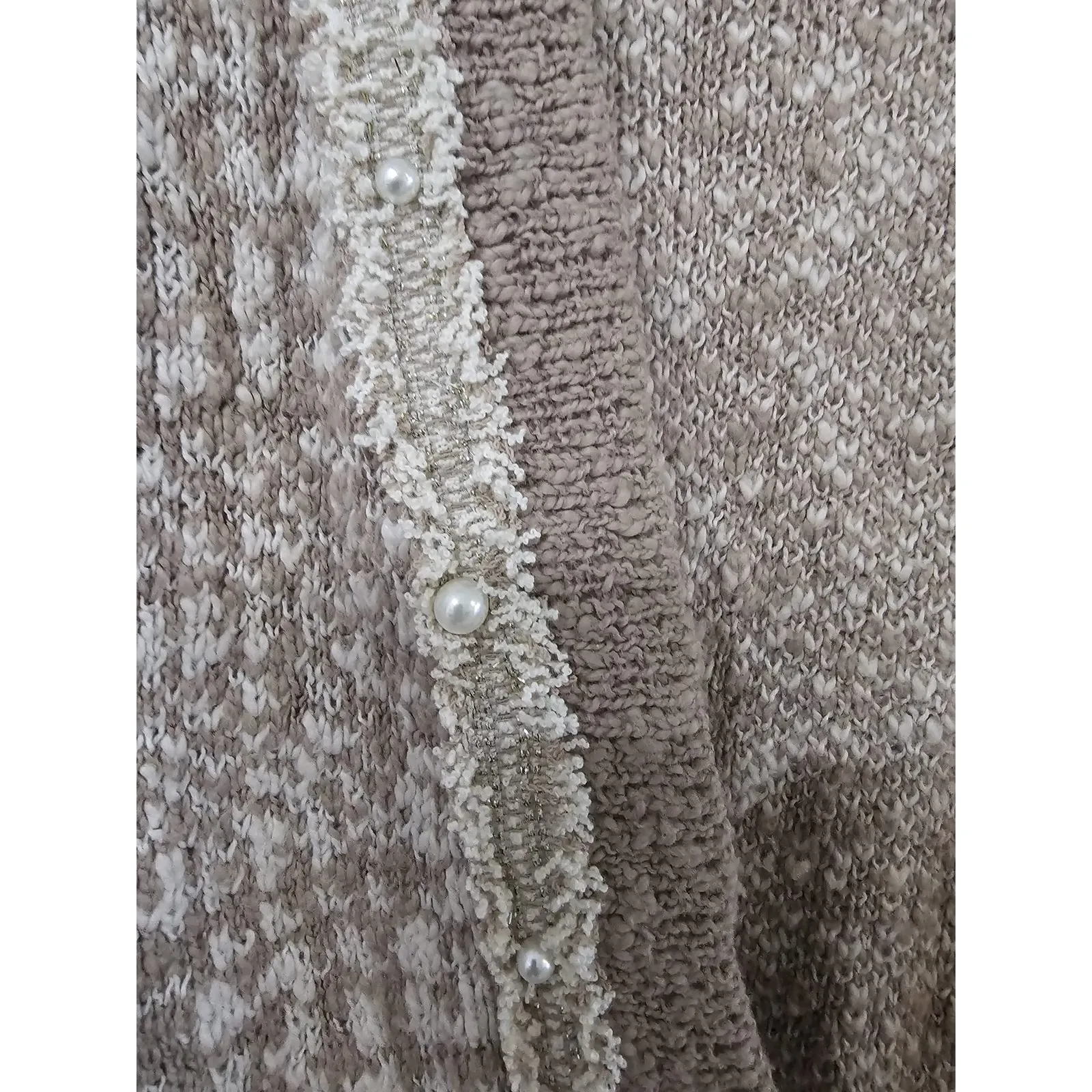 Chico's Novelty Yarn Detail Cardigan Sweater Womens Large Taupe Heather‎ Neutral - Image 7