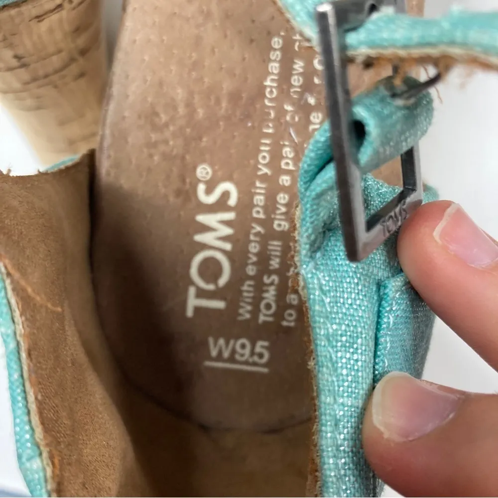 3/$30 Toms | Shimmery Aqua Cross Strappy Platform Cork Heels 9.5 - Image 6