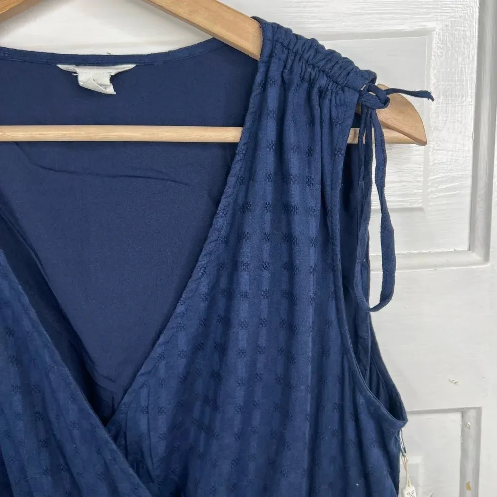 Caslon Women Sleeveless Faux Wrap Ruffle Dobby Dress Blue V-Neck Casual Size L - Image 5