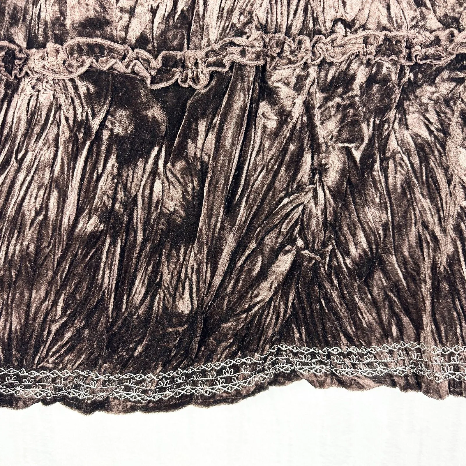 Vintage Y2K Velvet Tiered Midi Skirt Size Large Brown Boho Whimsigoth Fairy - Image 5