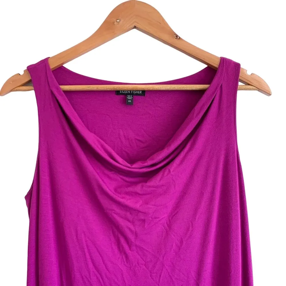 Eileen Fisher Soft Cowl Neck Sleeveless Tank T-Shirt Dress in Electric Purple XS - Image 3