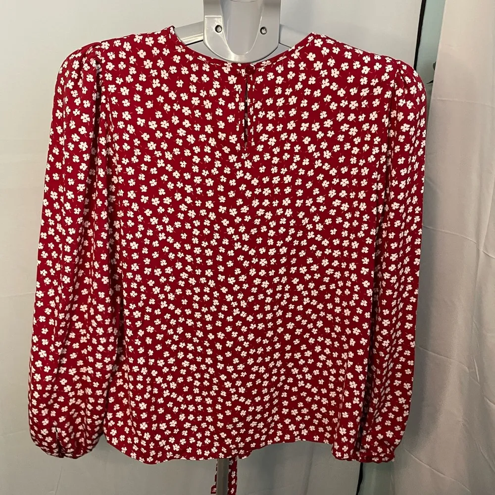 Primark red Floral blouse with front tie‎ size 4 - Image 5