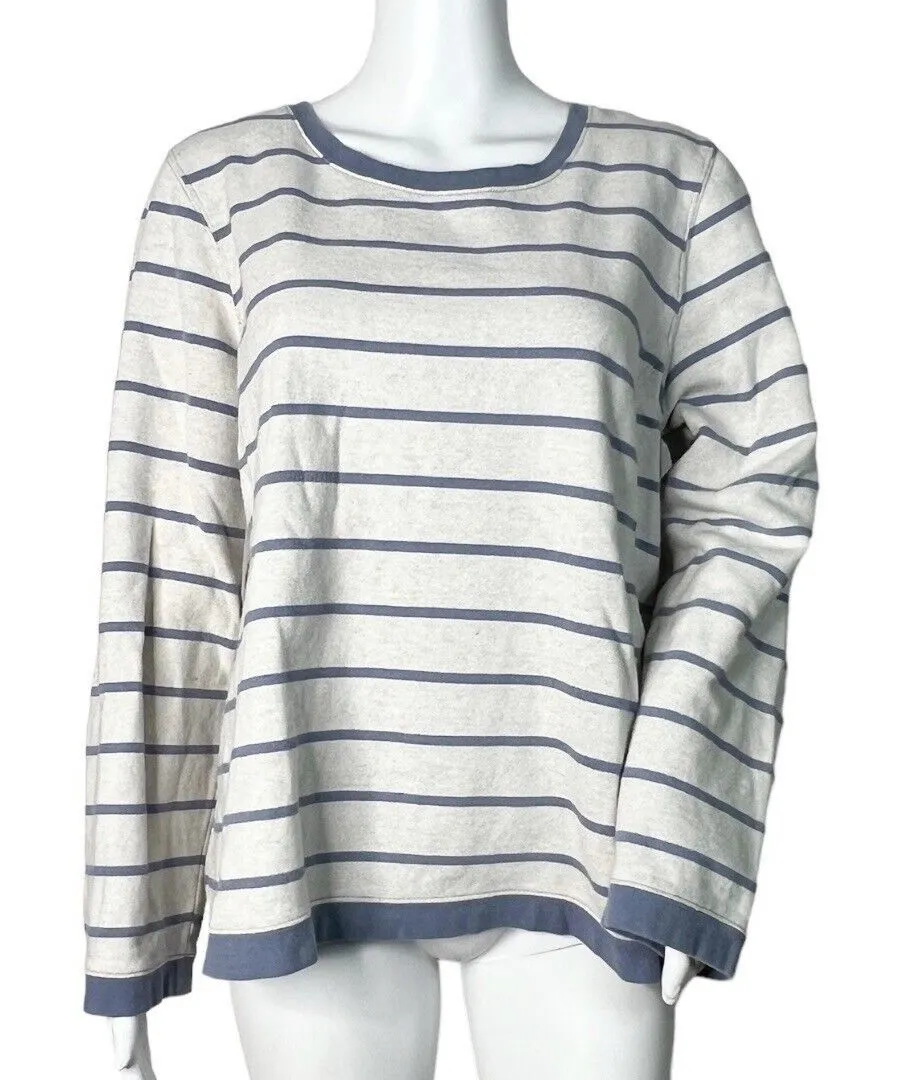 Orvis Women's Sweatshirt Gray White Striped Brown Leather Elbow Patches Size L - Image 1