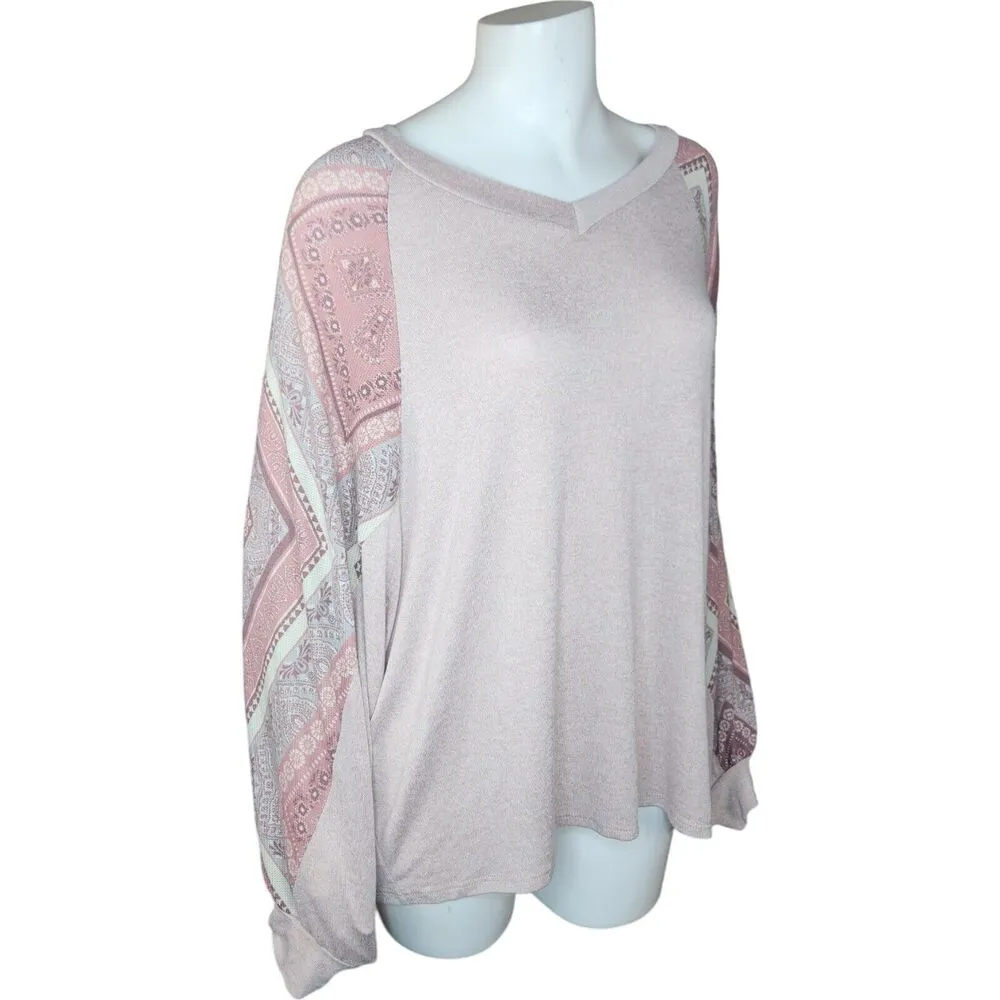 Haptics by Holly Harper Womens M Oversized Pink Long Sleeve Patchwork V - Image 5