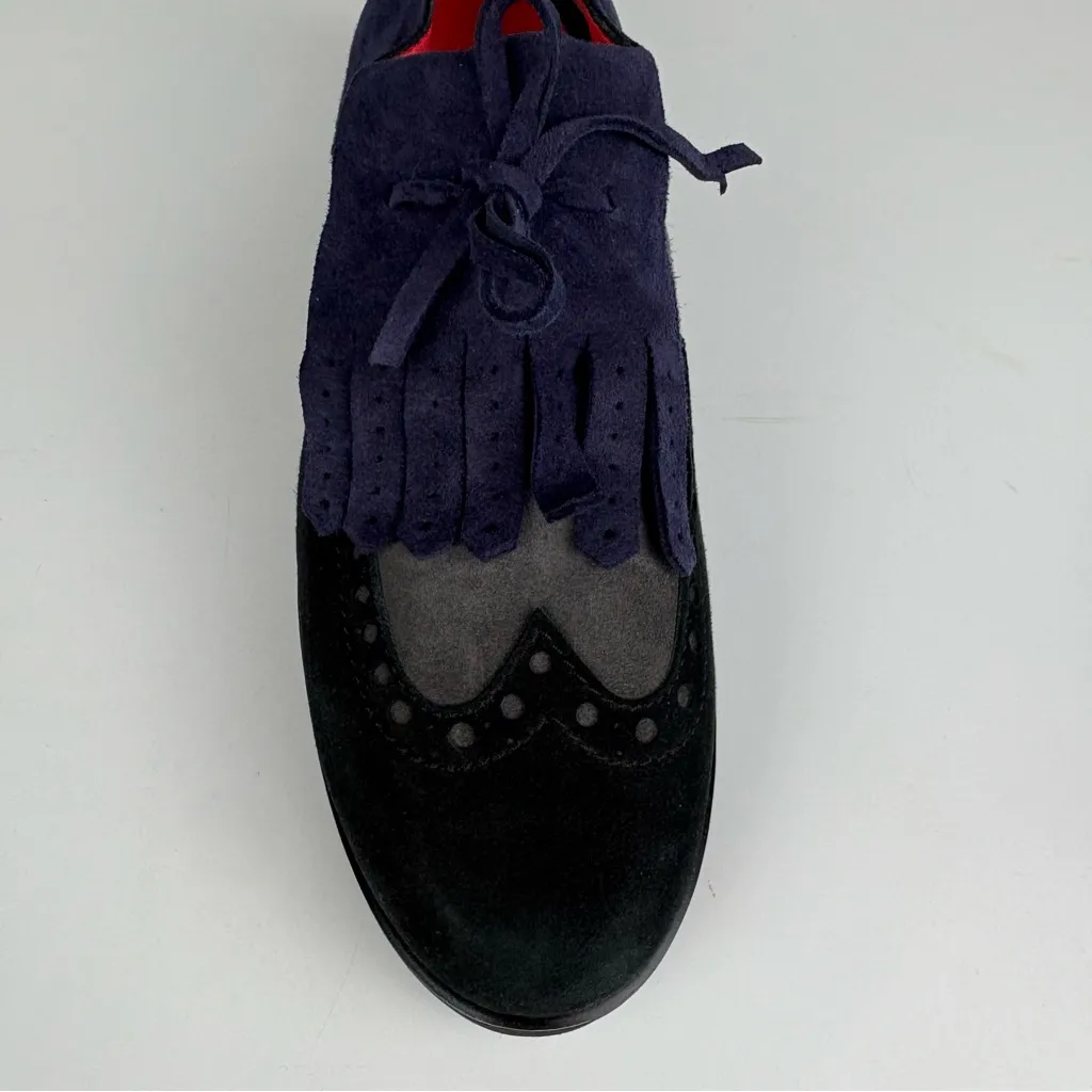 Pas De Rouge gray blue and black oxford shoes with fringe details size 39 - Image 6