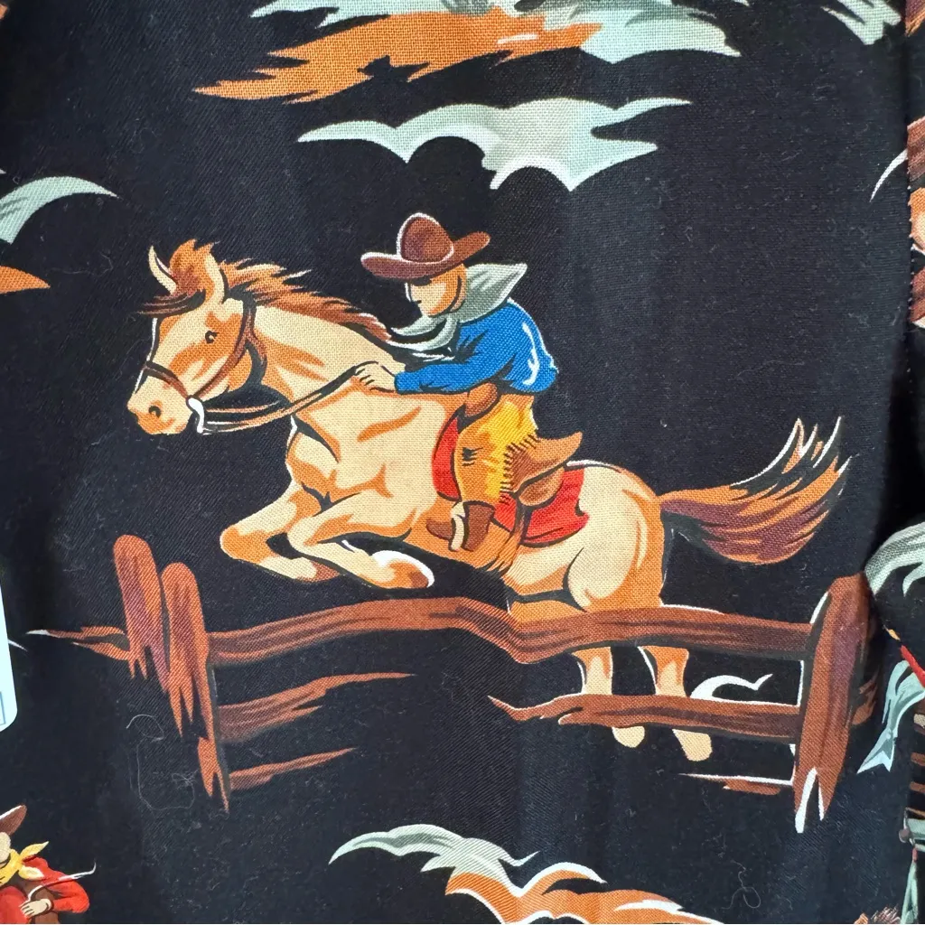 NWT Original Cowboy Pajamas 100% Cotton Rodeo Print PJ Short Set XS/S Black - Image 3