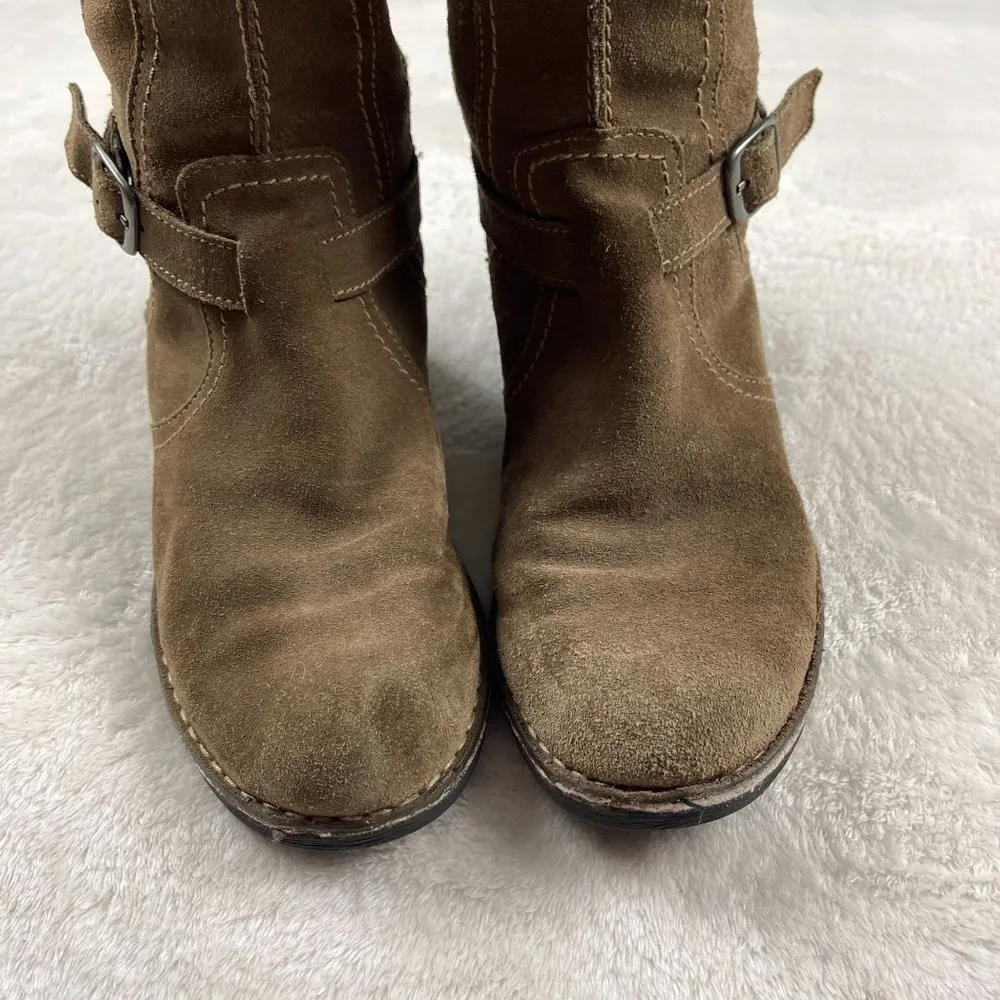 Clarks Derby Palace Suede Mid Calf Boots Womens Size 8 Brown Zip Up Strap Buckle - Image 12
