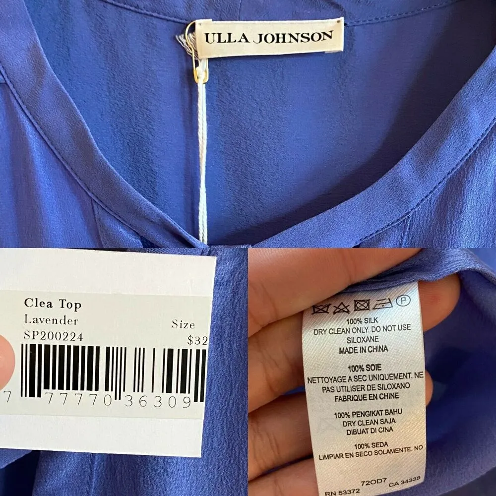 ULLA JOHNSON Silk Blouse Clea Top Sleeveless Lavender Purple Button Down Sm/Med - Image 6