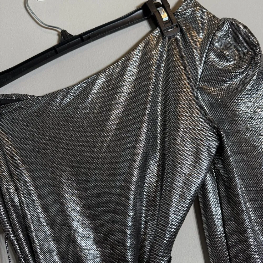 NBD Revolve Aoki One Shoulder Mini Dress Women's Small Silver Metallic Party - Image 14